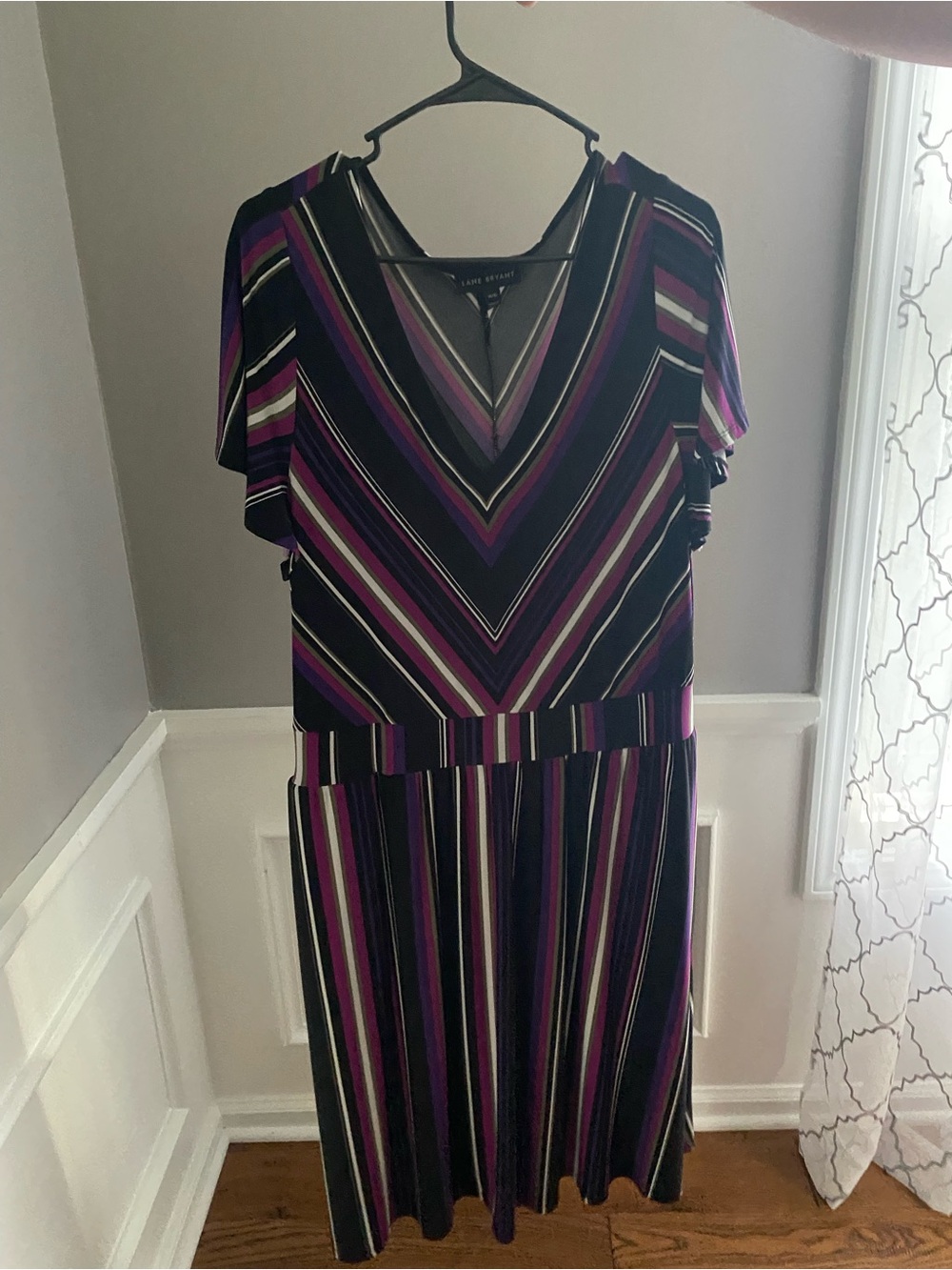 Lane Bryant Purple, Black and White Striped Midi Dress